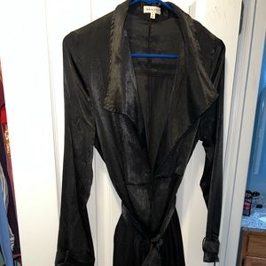size small black silk trench with matching belt. new, never worn!